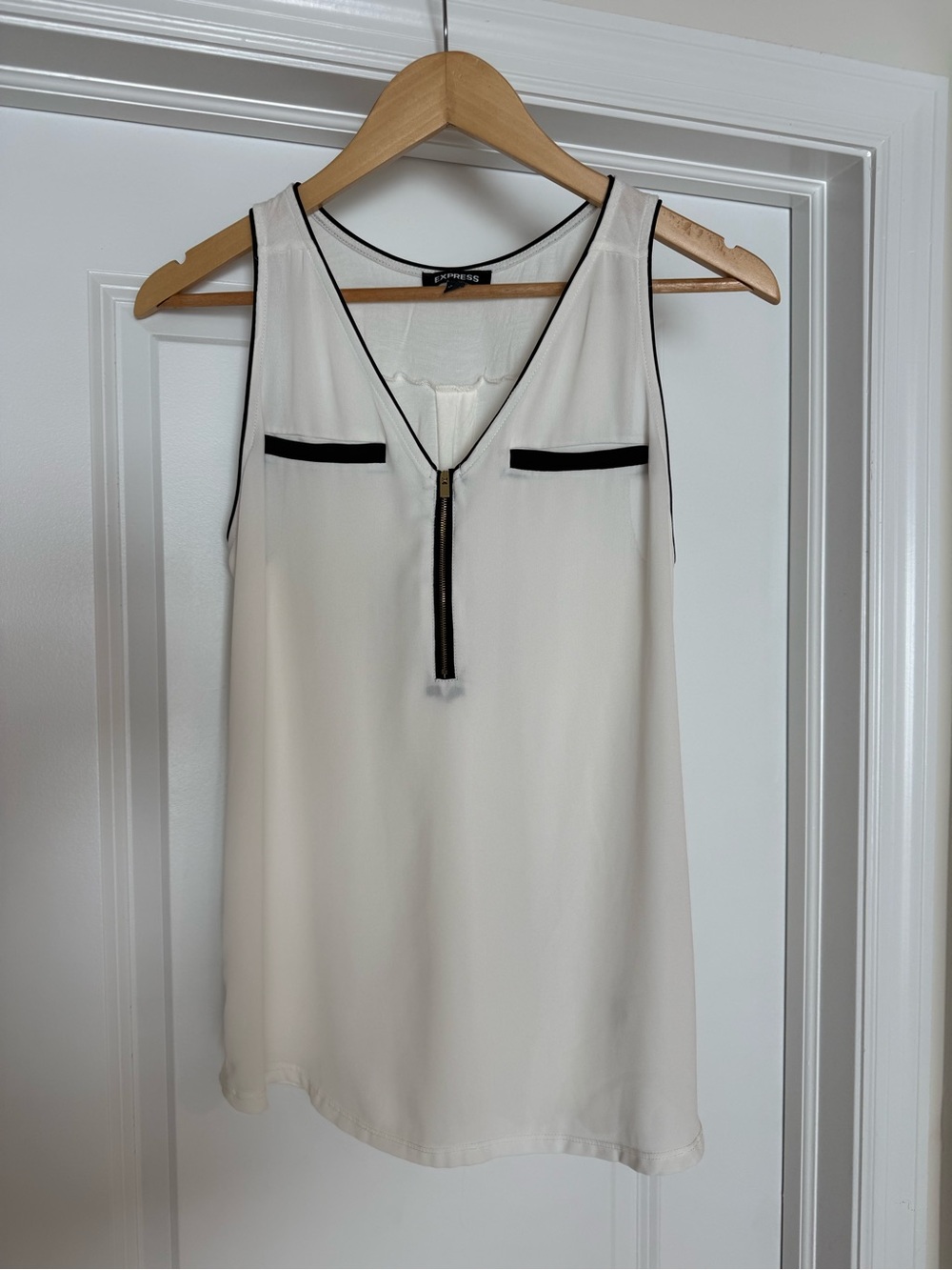 Express white Sleeveless Zip-Front Camisole with Black Trim